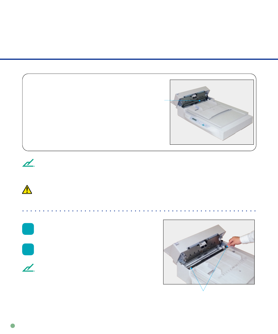 Pick roller, Pick roller -4, Pull the adf lever to open the adf | Remove the two thumb screws, Warning, Use a phillips screwdriver if they are tight | FUJITSU M4097D User Manual | Page 34 / 61