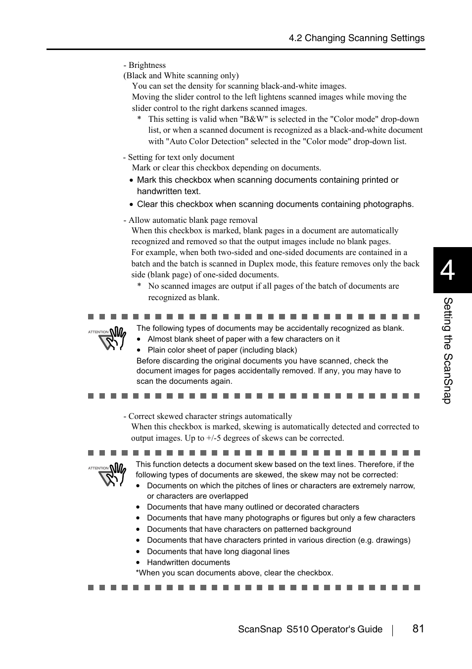 81 setting the scansnap | FUJITSU ScanSnap S510 User Manual | Page 101 / 287