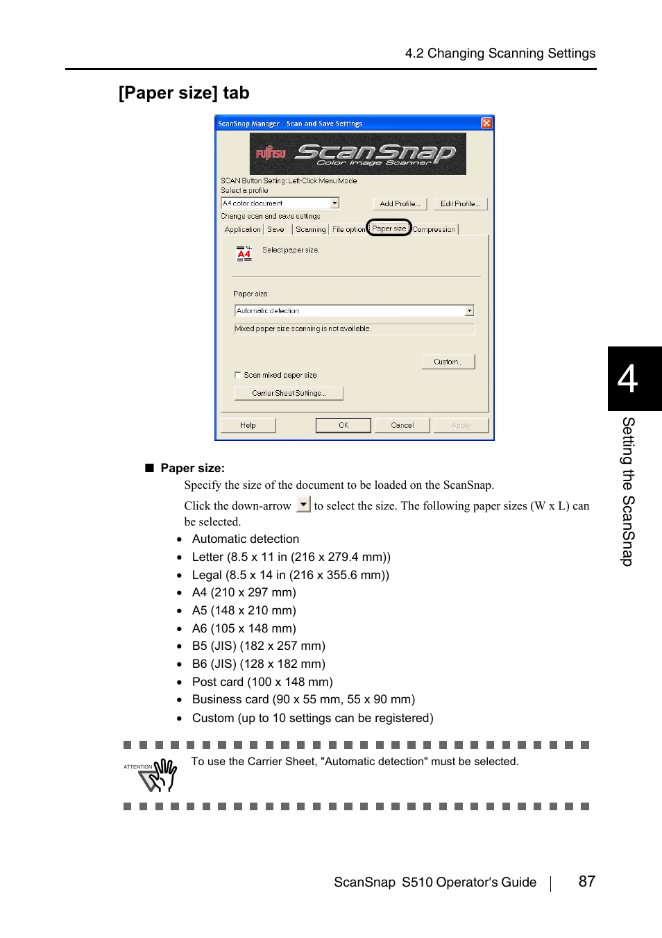 Paper size] tab | FUJITSU ScanSnap S510 User Manual | Page 107 / 287