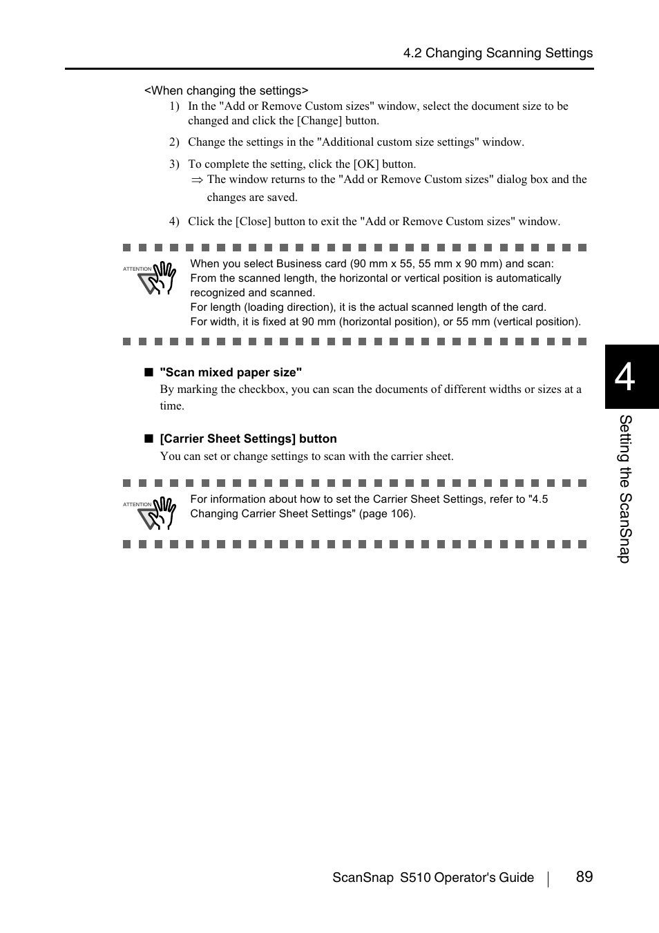 89 setting the scansnap | FUJITSU ScanSnap S510 User Manual | Page 109 / 287