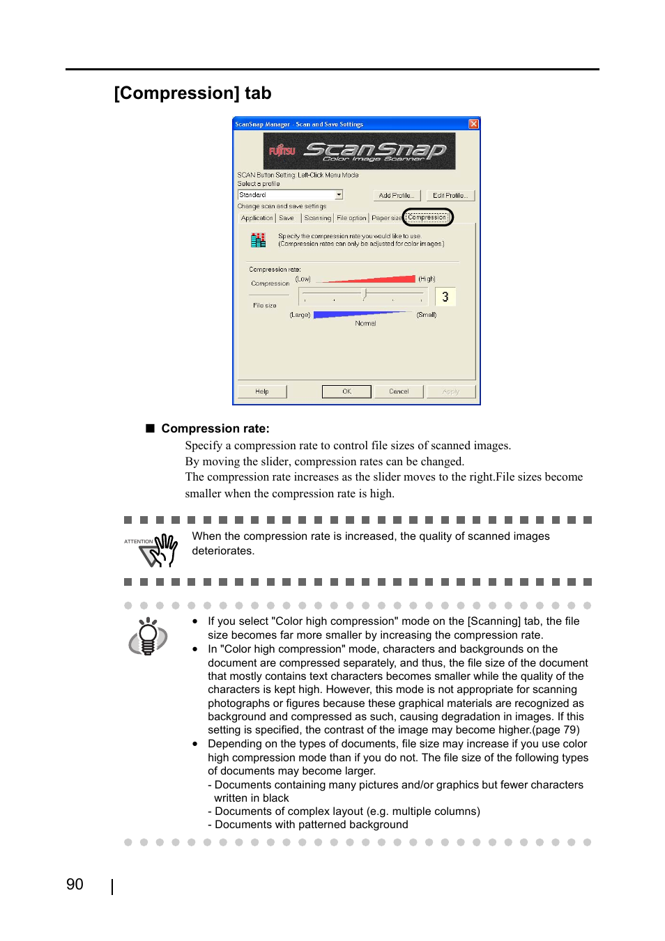 Compression] tab | FUJITSU ScanSnap S510 User Manual | Page 110 / 287