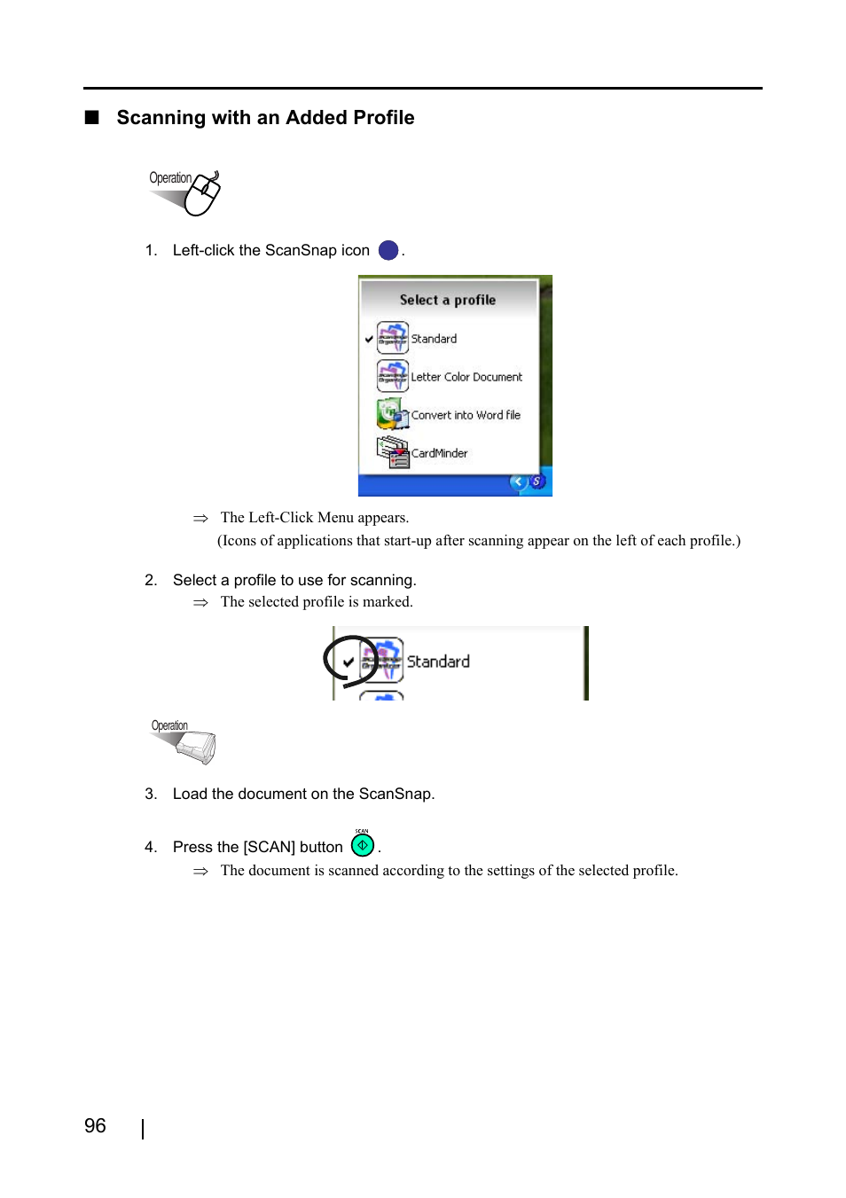 96 ■ scanning with an added profile | FUJITSU ScanSnap S510 User Manual | Page 116 / 287