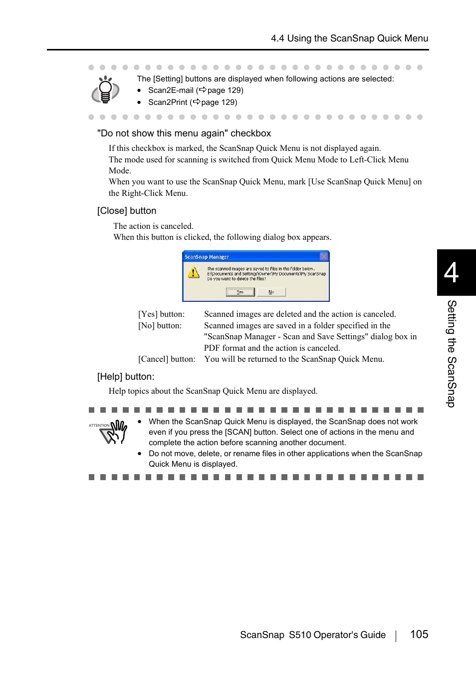 105 setting the scansnap | FUJITSU ScanSnap S510 User Manual | Page 125 / 287