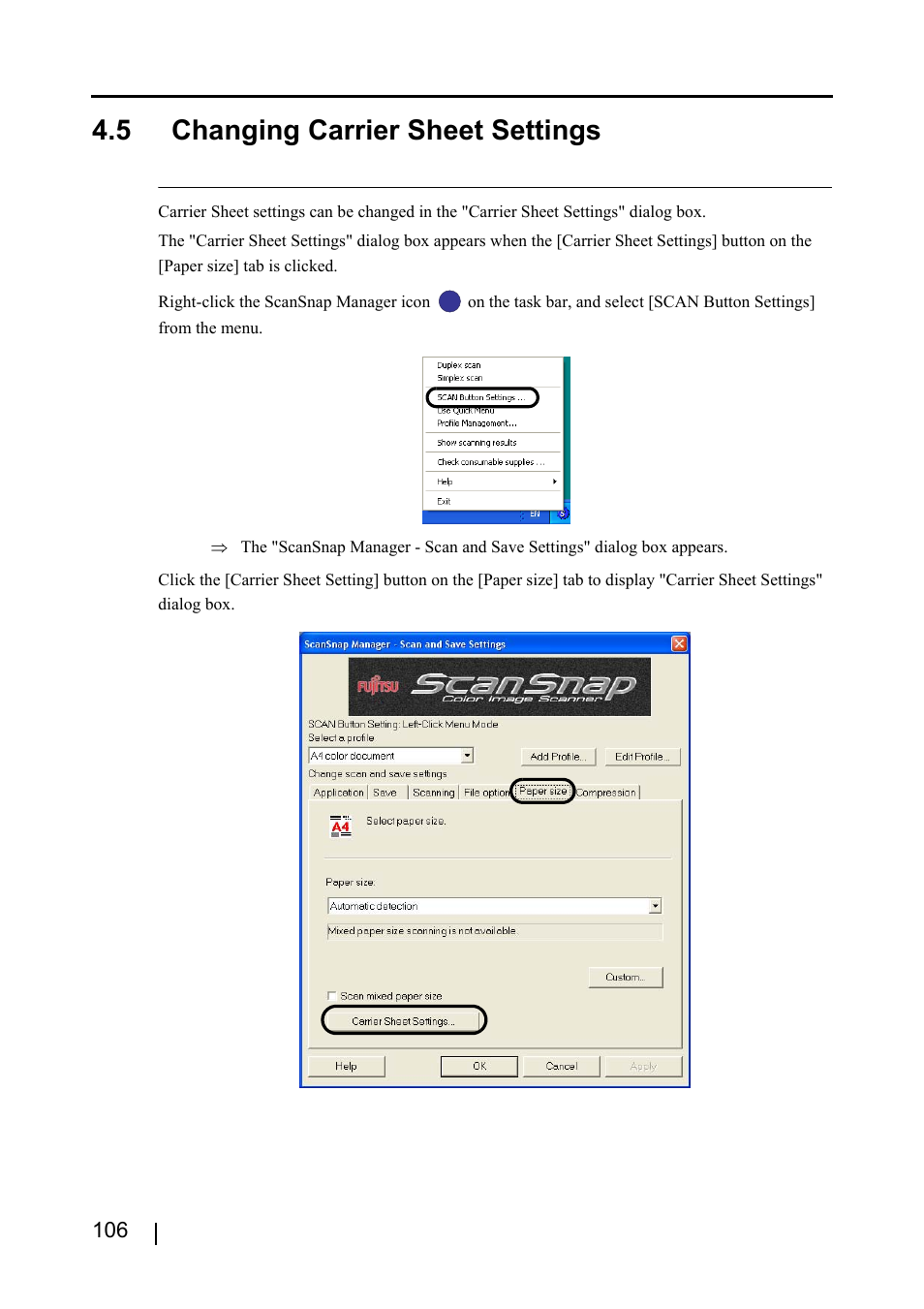5 changing carrier sheet settings | FUJITSU ScanSnap S510 User Manual | Page 126 / 287