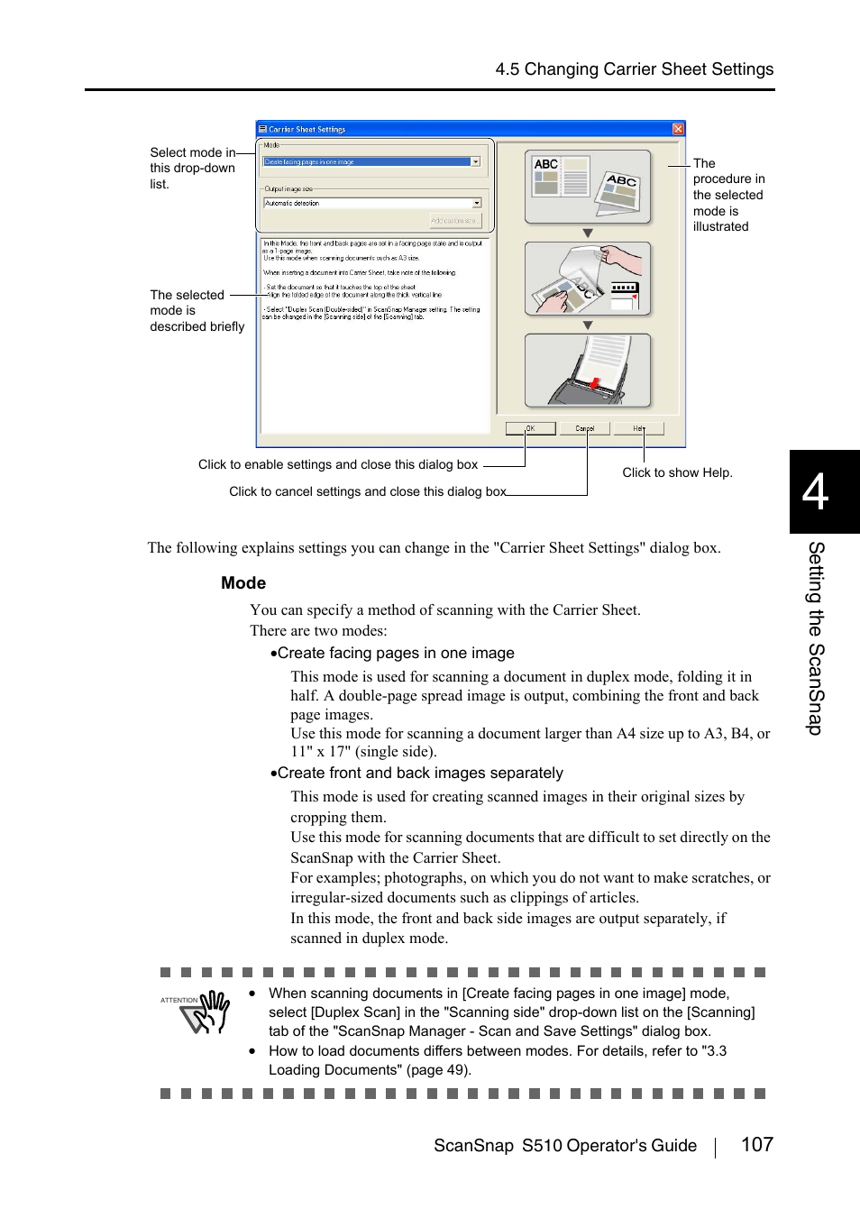 107 setting the scansnap | FUJITSU ScanSnap S510 User Manual | Page 127 / 287