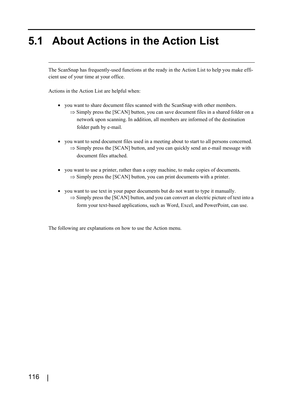 1 about actions in the action list | FUJITSU ScanSnap S510 User Manual | Page 136 / 287