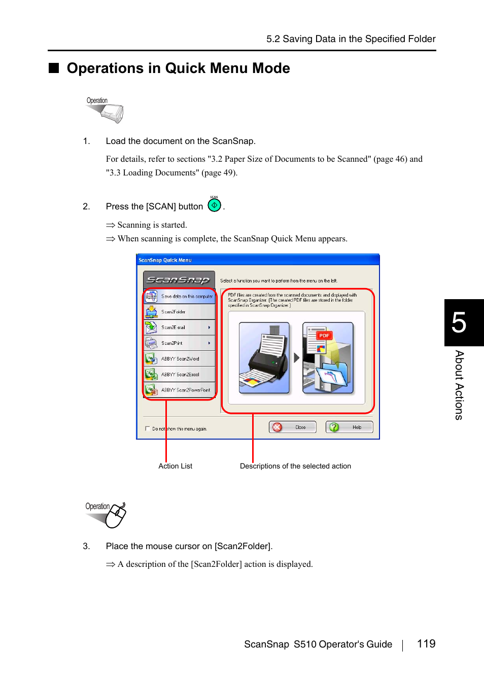Operations in quick menu mode | FUJITSU ScanSnap S510 User Manual | Page 139 / 287
