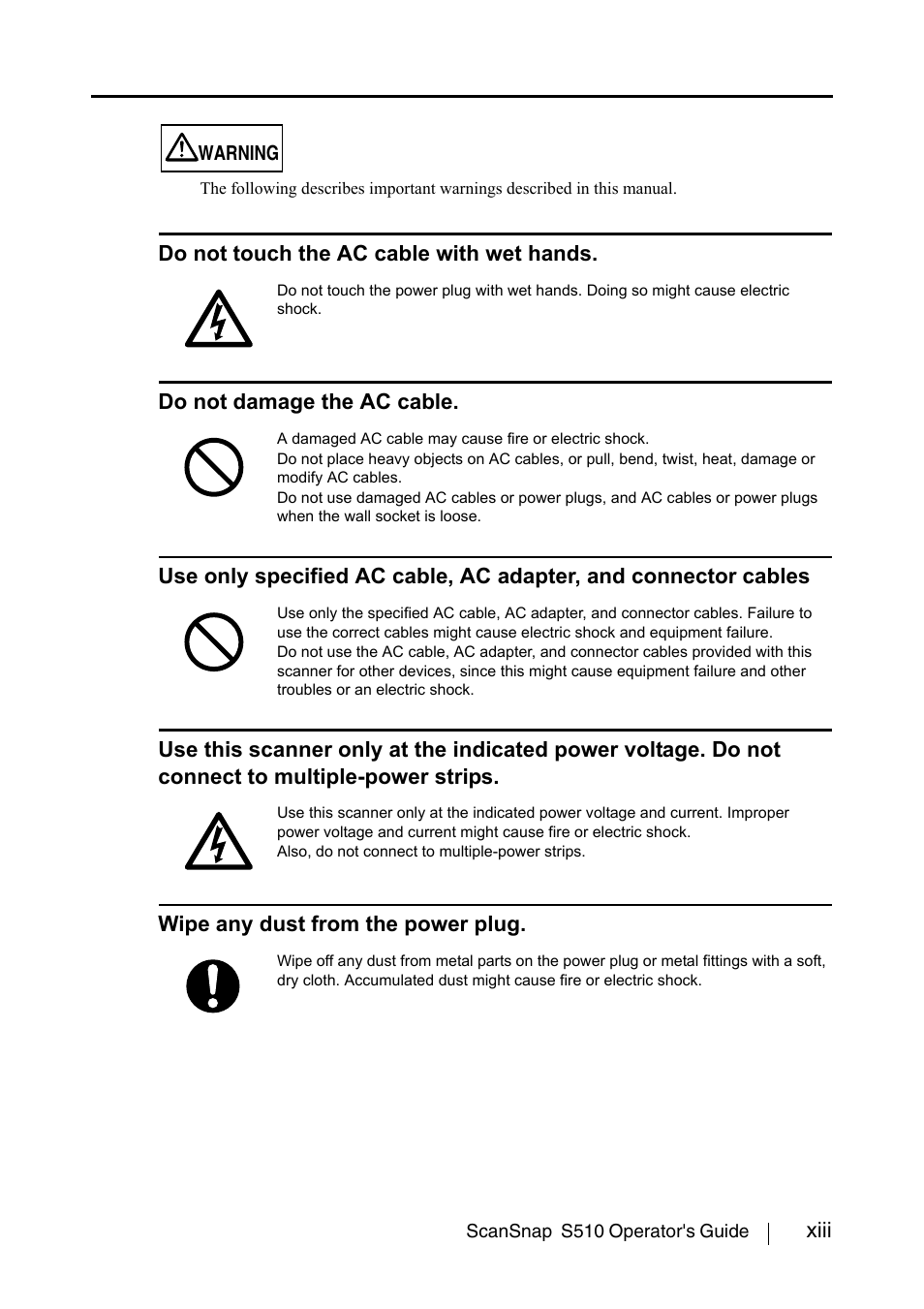 Xiii | FUJITSU ScanSnap S510 User Manual | Page 15 / 287