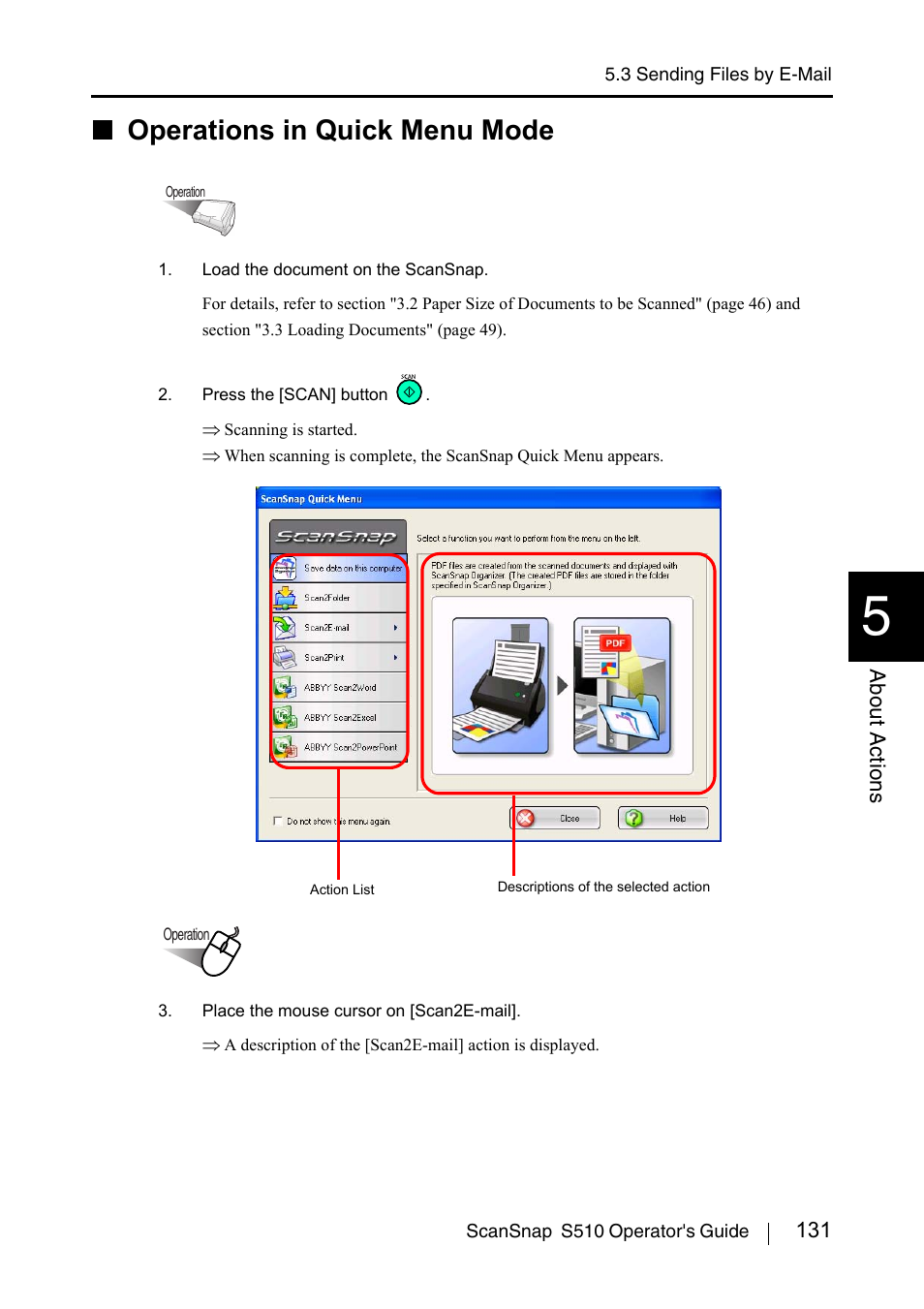 Operations in quick menu mode | FUJITSU ScanSnap S510 User Manual | Page 151 / 287