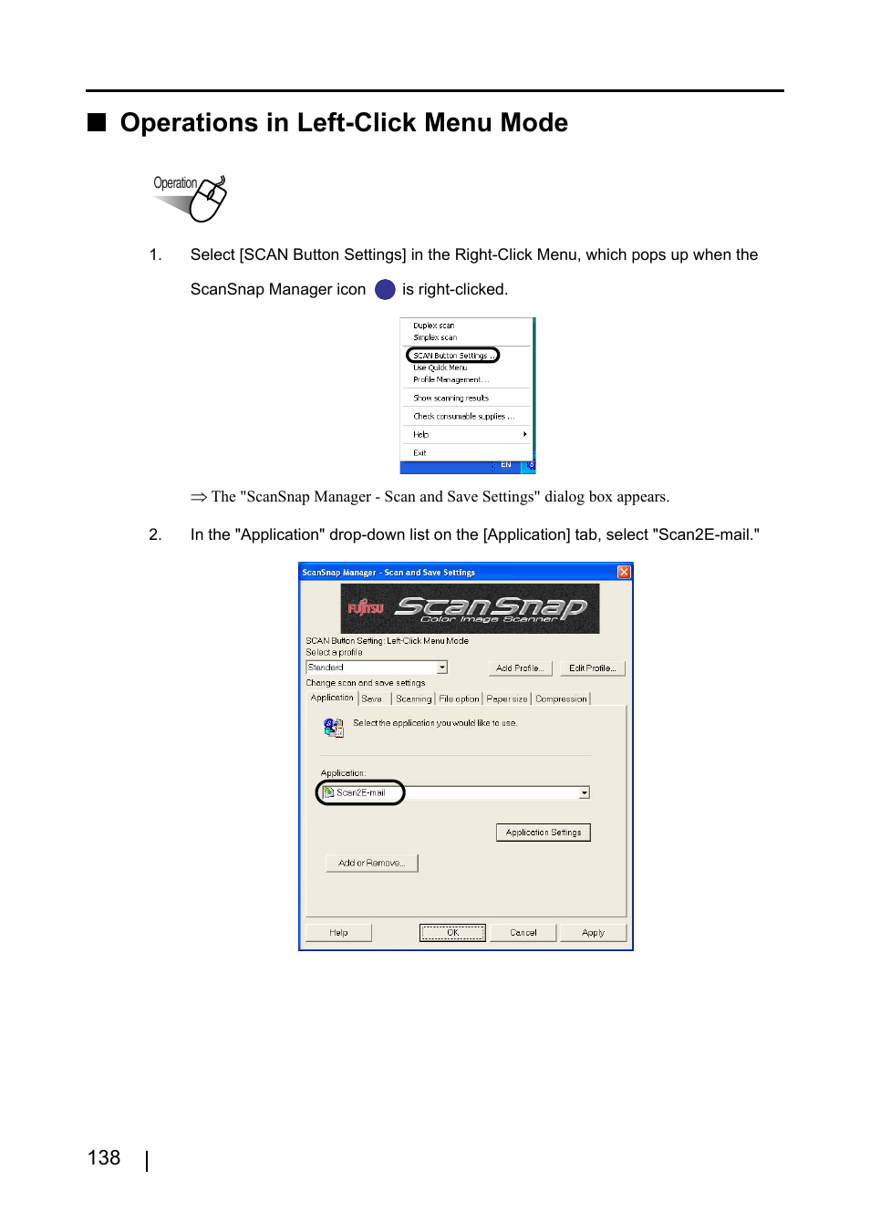 Operations in left-click menu mode | FUJITSU ScanSnap S510 User Manual | Page 158 / 287