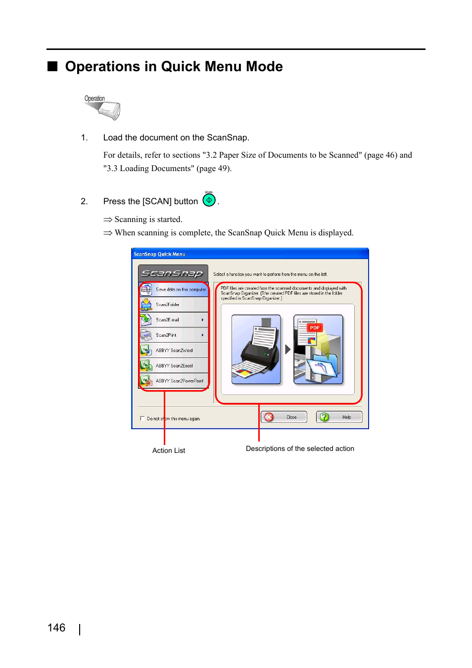 Operations in quick menu mode | FUJITSU ScanSnap S510 User Manual | Page 166 / 287