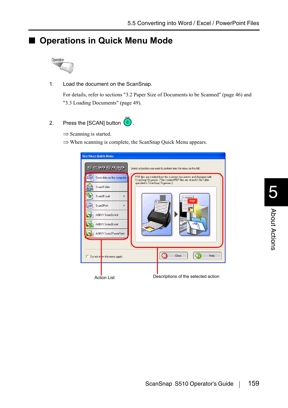 Operations in quick menu mode | FUJITSU ScanSnap S510 User Manual | Page 179 / 287