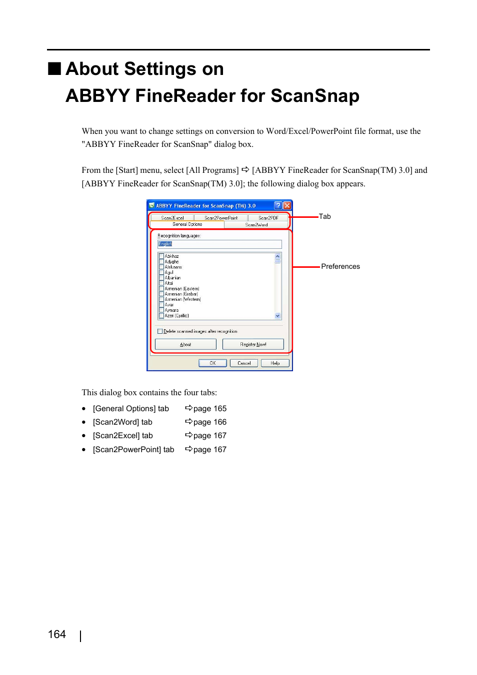About settings on abbyy finereader for scansnap | FUJITSU ScanSnap S510 User Manual | Page 184 / 287