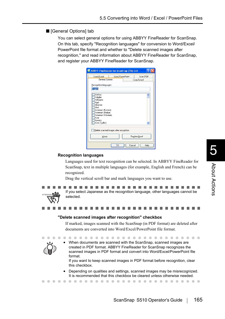 165 about actions | FUJITSU ScanSnap S510 User Manual | Page 185 / 287