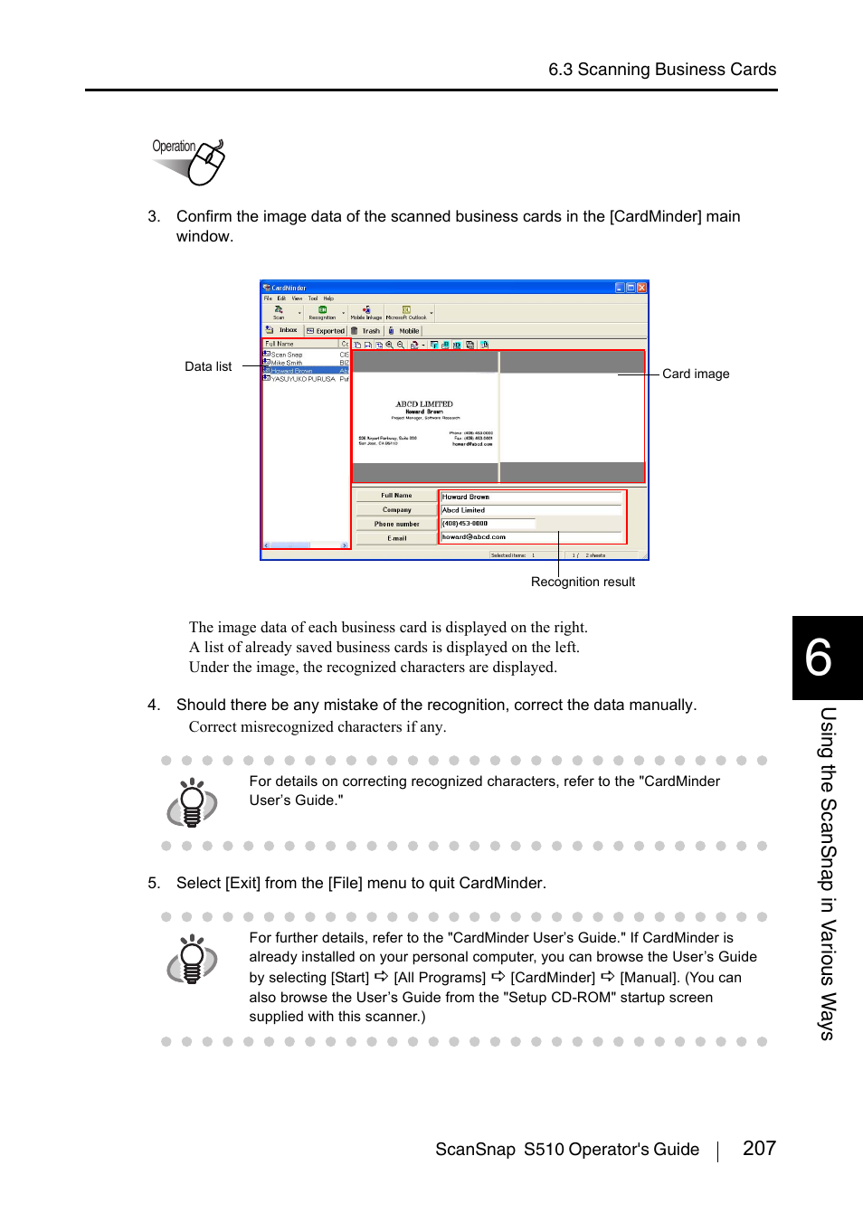 207 using the scansnap in v a rious w a ys | FUJITSU ScanSnap S510 User Manual | Page 227 / 287