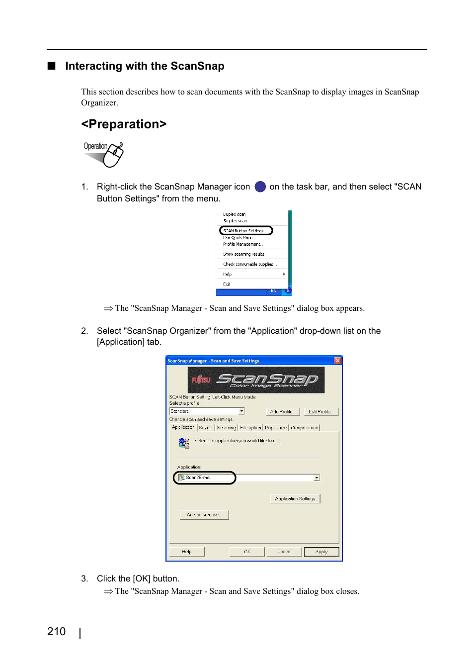 Preparation, 210 ■ interacting with the scansnap | FUJITSU ScanSnap S510 User Manual | Page 230 / 287