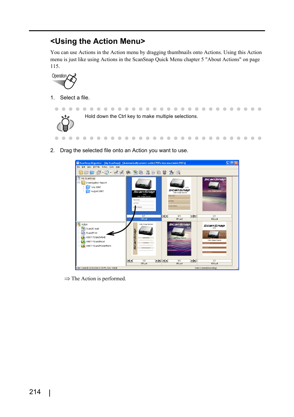 Using the action menu | FUJITSU ScanSnap S510 User Manual | Page 234 / 287