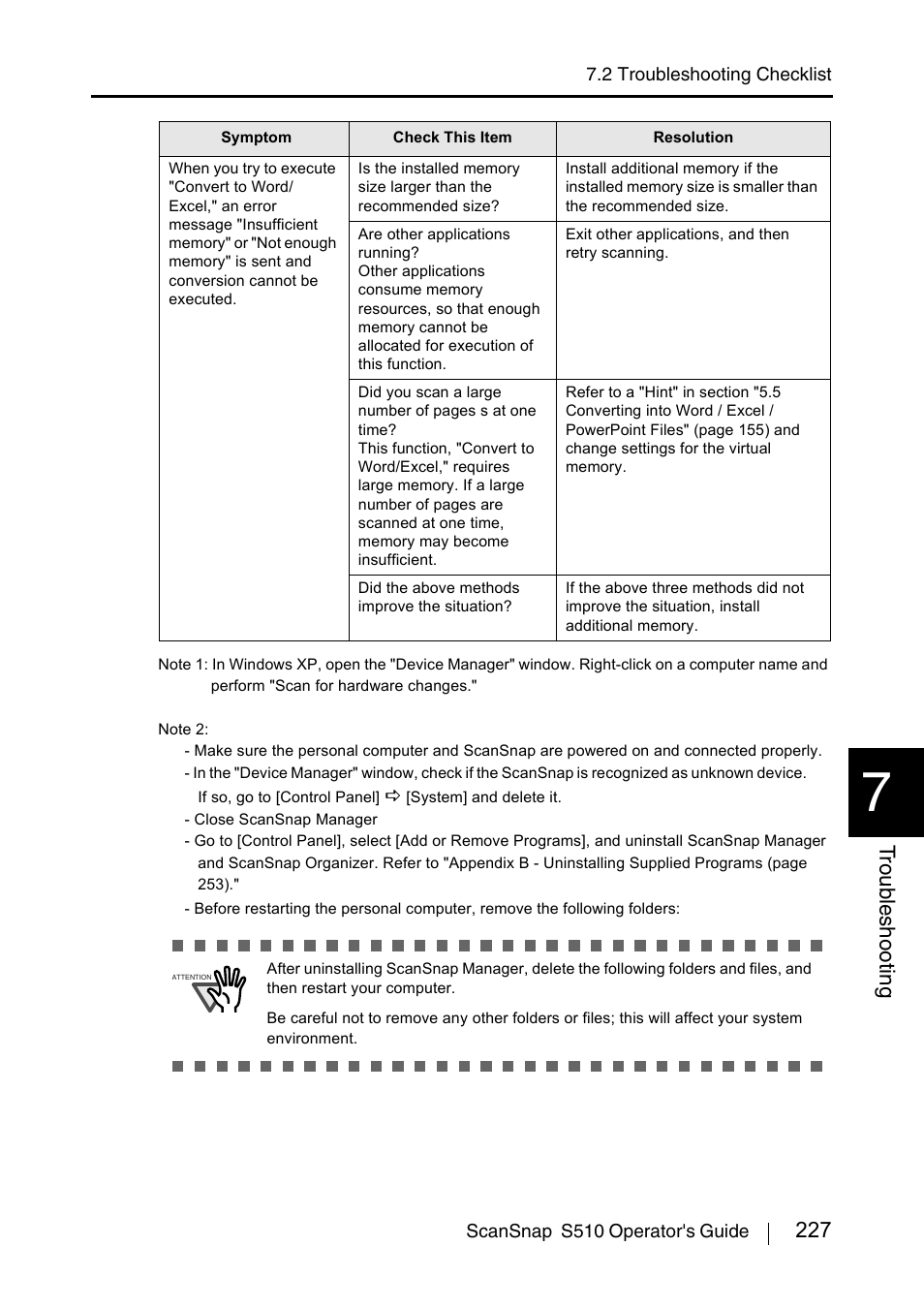 227 t roub leshooting | FUJITSU ScanSnap S510 User Manual | Page 247 / 287