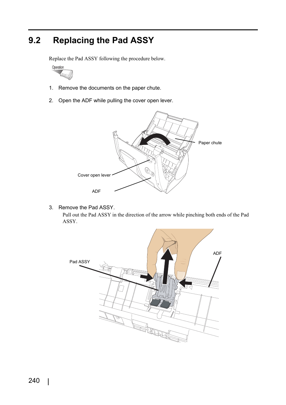 2 replacing the pad assy | FUJITSU ScanSnap S510 User Manual | Page 260 / 287