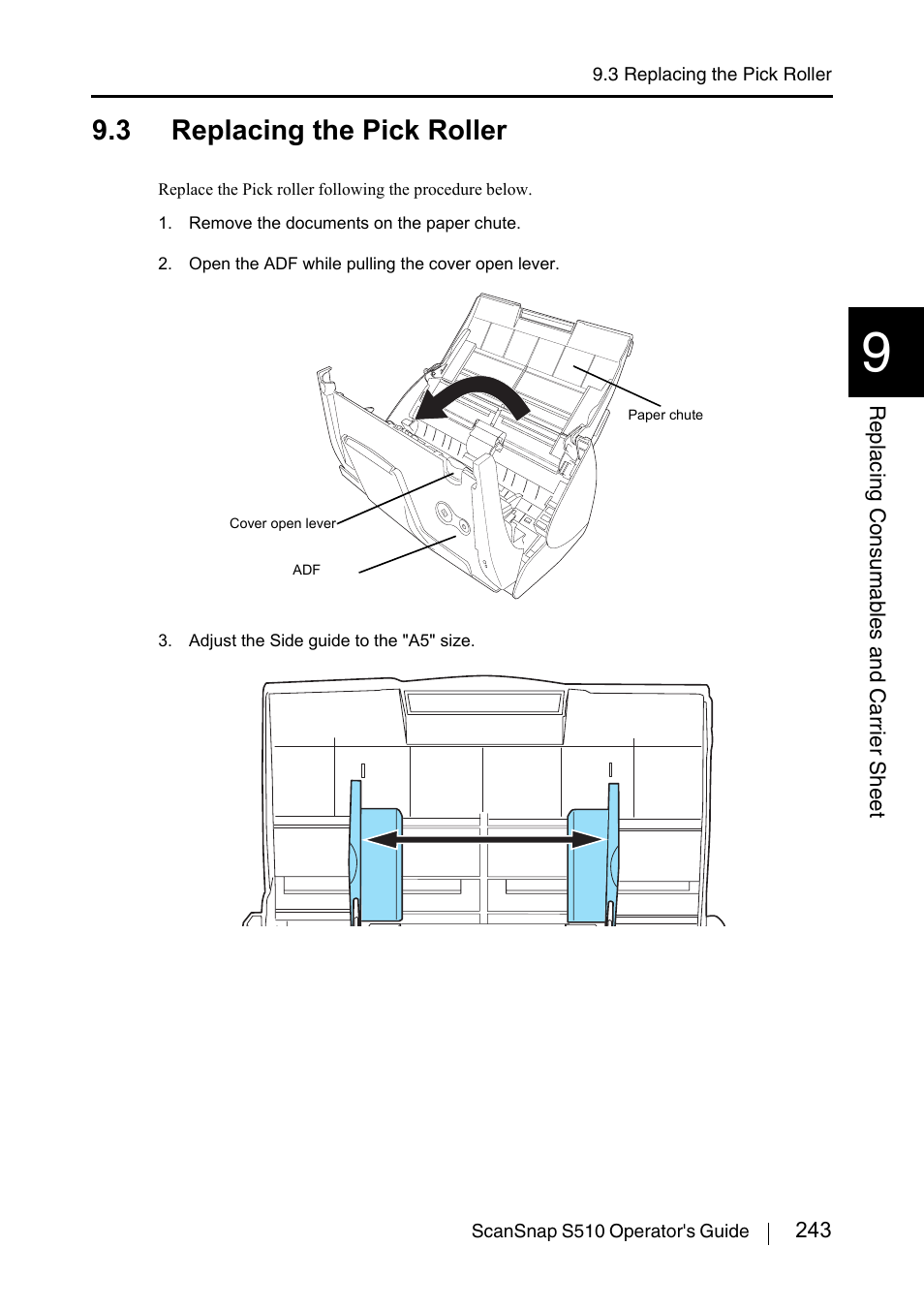 3 replacing the pick roller | FUJITSU ScanSnap S510 User Manual | Page 263 / 287