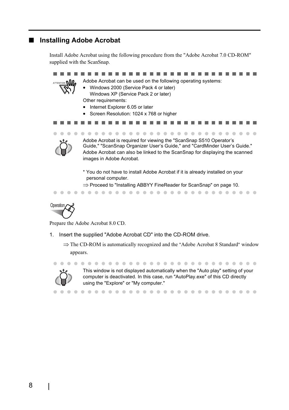 8■ installing adobe acrobat | FUJITSU ScanSnap S510 User Manual | Page 28 / 287