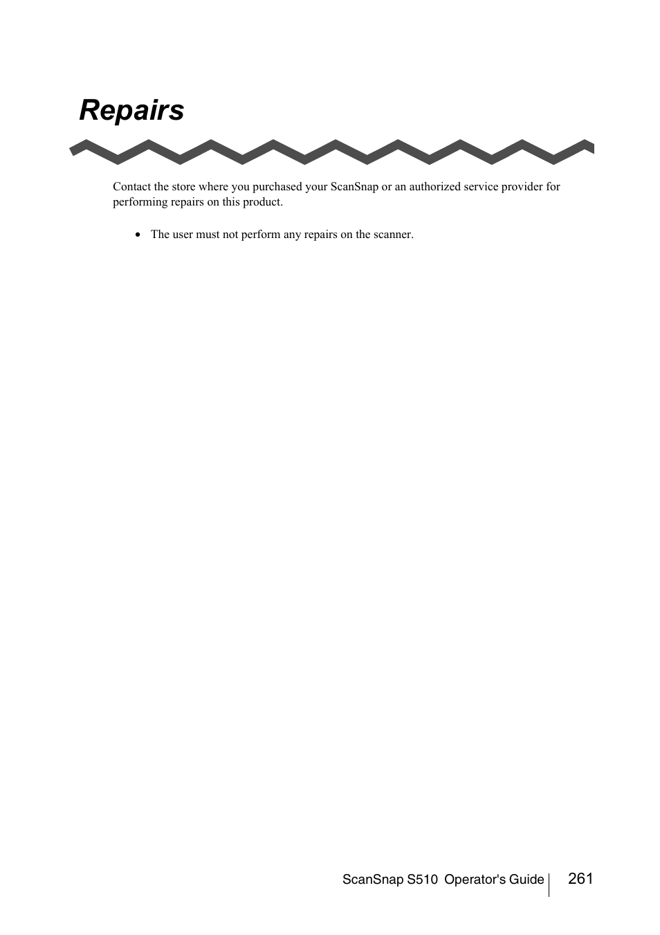 Repairs | FUJITSU ScanSnap S510 User Manual | Page 281 / 287