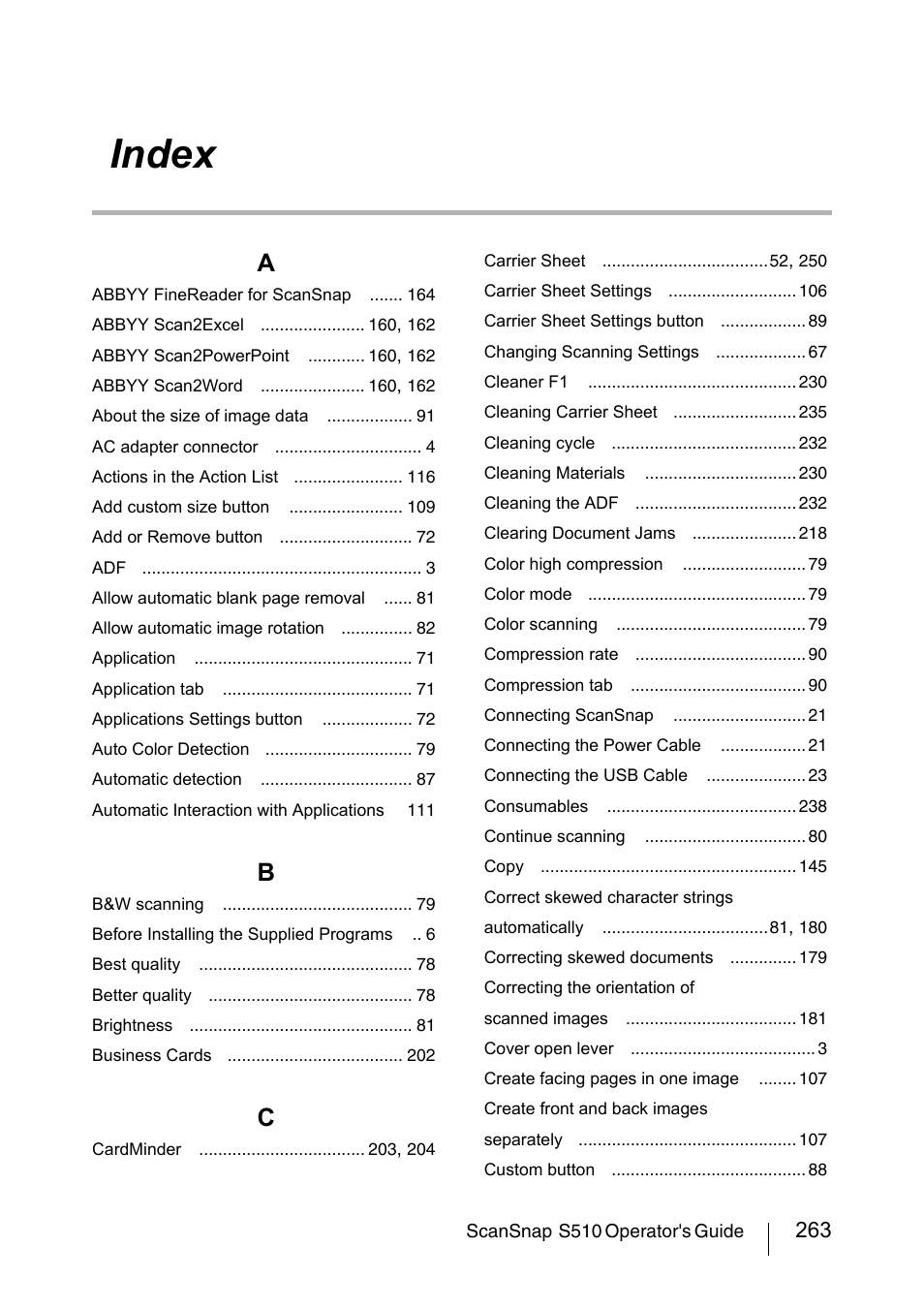 Index | FUJITSU ScanSnap S510 User Manual | Page 283 / 287