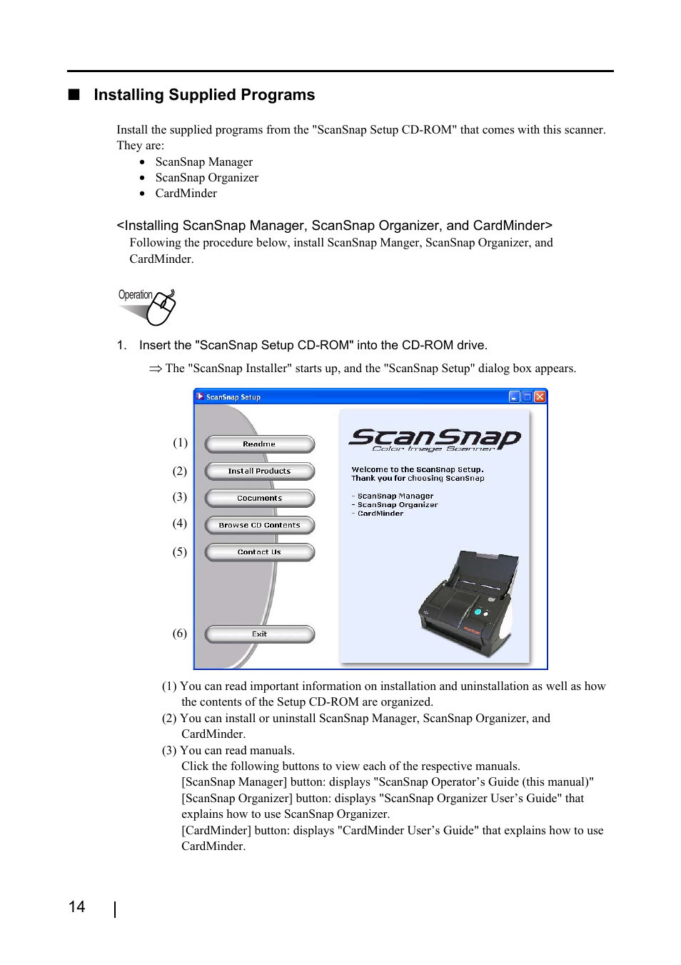 14 ■ installing supplied programs | FUJITSU ScanSnap S510 User Manual | Page 34 / 287