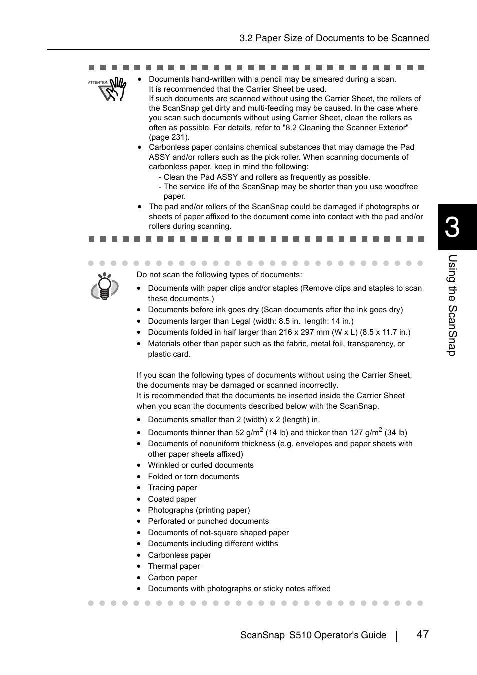 47 using the scansnap | FUJITSU ScanSnap S510 User Manual | Page 67 / 287