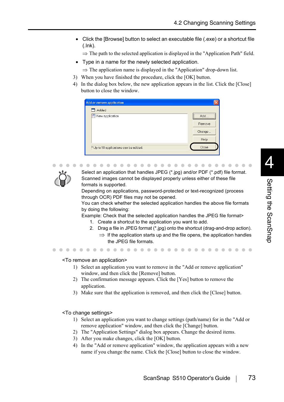 73 setting the scansnap | FUJITSU ScanSnap S510 User Manual | Page 93 / 287