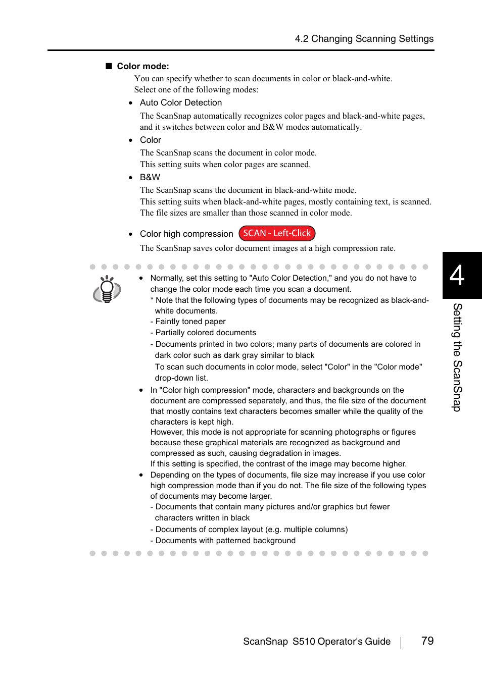 79 setting the scansnap | FUJITSU ScanSnap S510 User Manual | Page 99 / 287