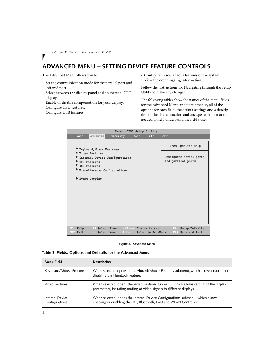 Advanced menu – setting device feature controls | FUJITSU B6210 User Manual | Page 8 / 29
