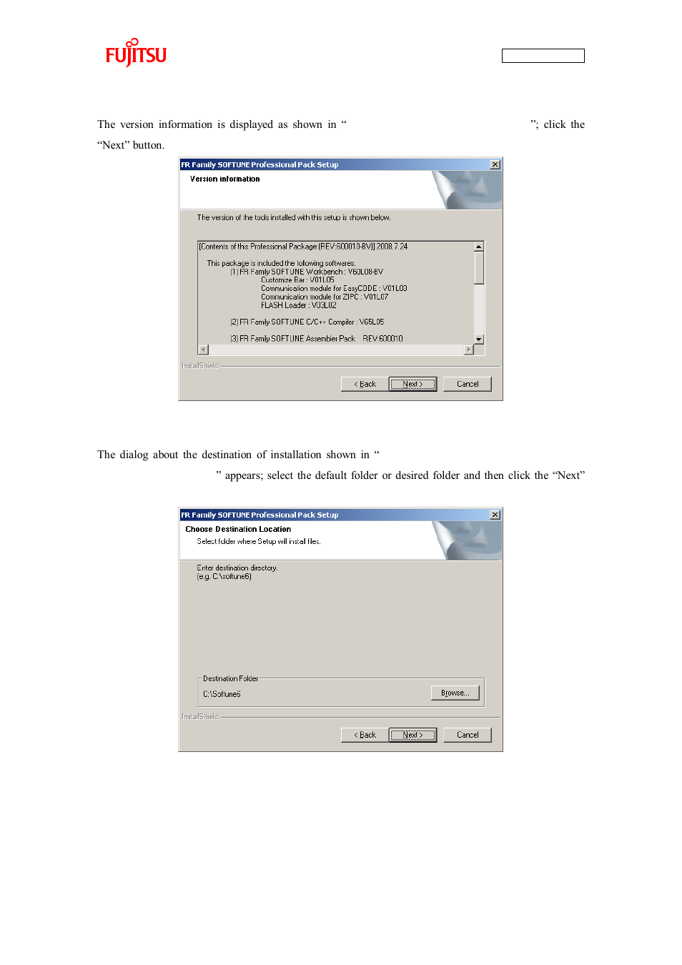 Figure 1-14 softune setup/version information | FUJITSU CAN-Motor Board MB91F267N User Manual | Page 27 / 104