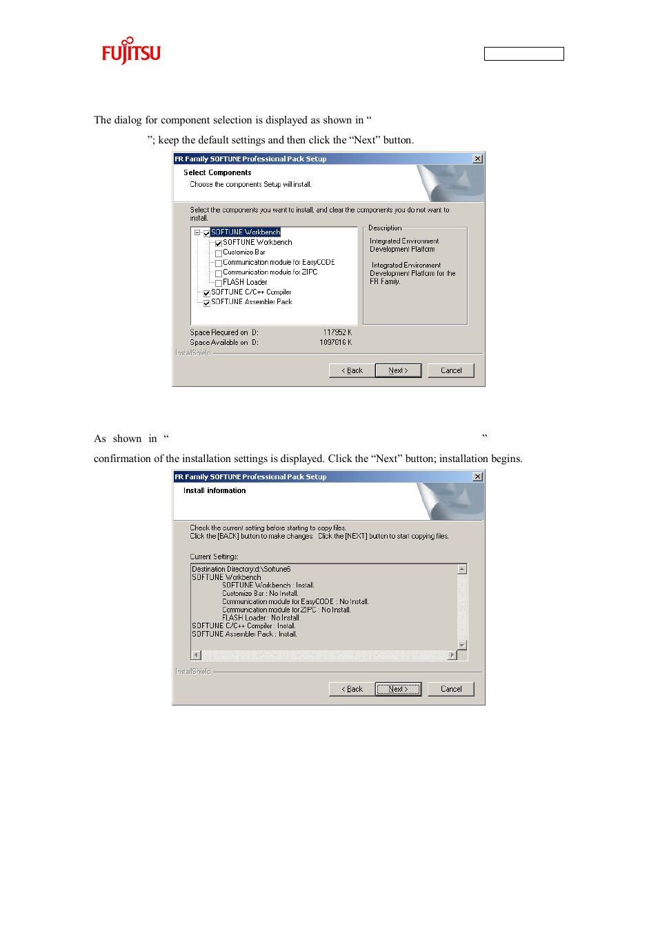 Figure 1-16 softune setup/selecting the components | FUJITSU CAN-Motor Board MB91F267N User Manual | Page 28 / 104
