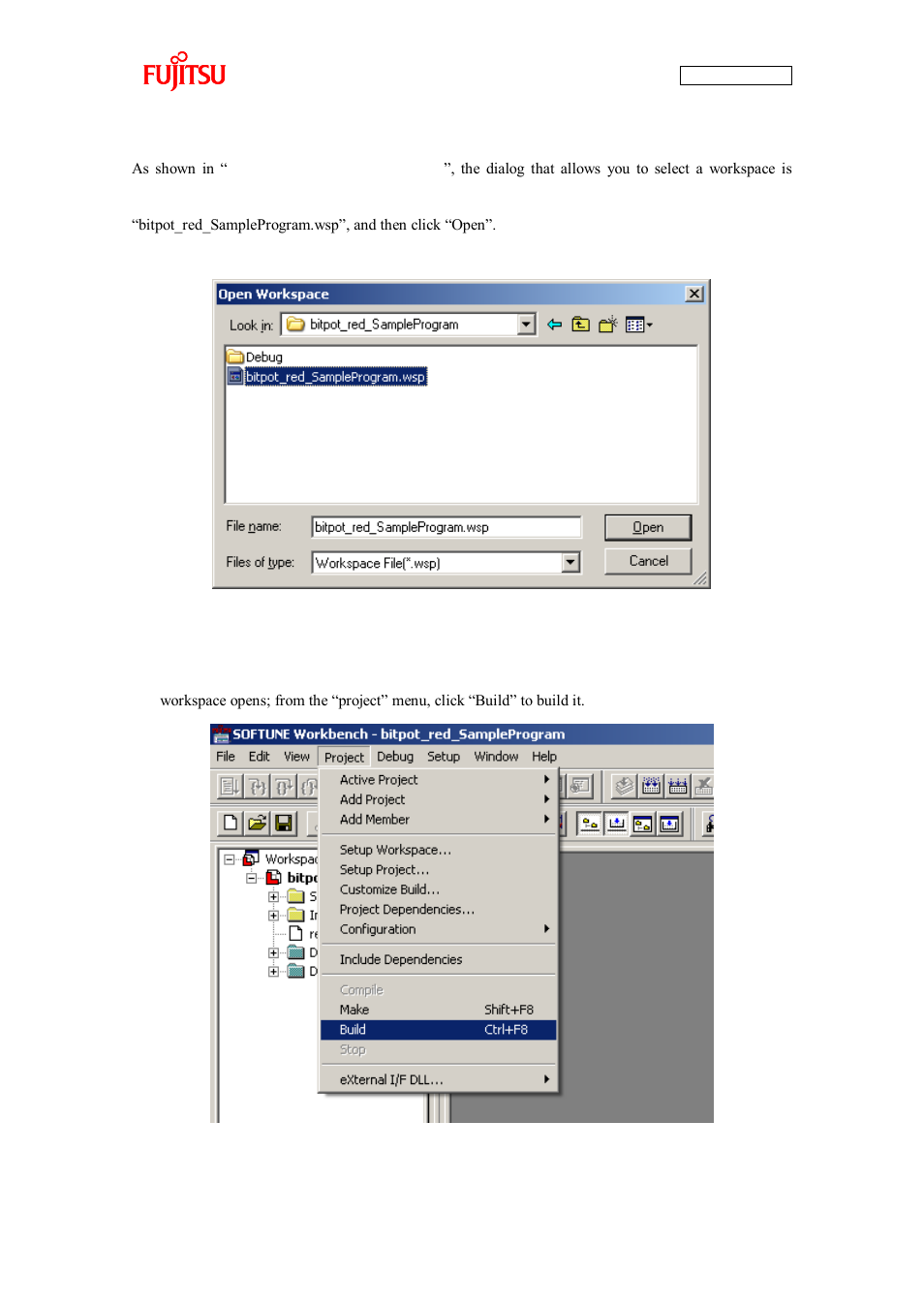 Figure 2-2 selecting a workspace, Figure 2-3 building a project | FUJITSU CAN-Motor Board MB91F267N User Manual | Page 37 / 104