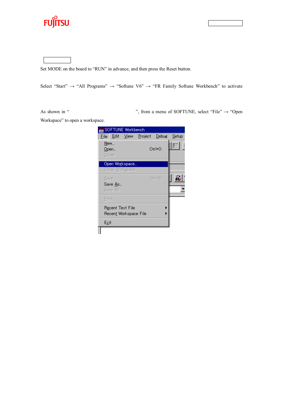Figure 2-17 opening a workspace | FUJITSU CAN-Motor Board MB91F267N User Manual | Page 48 / 104