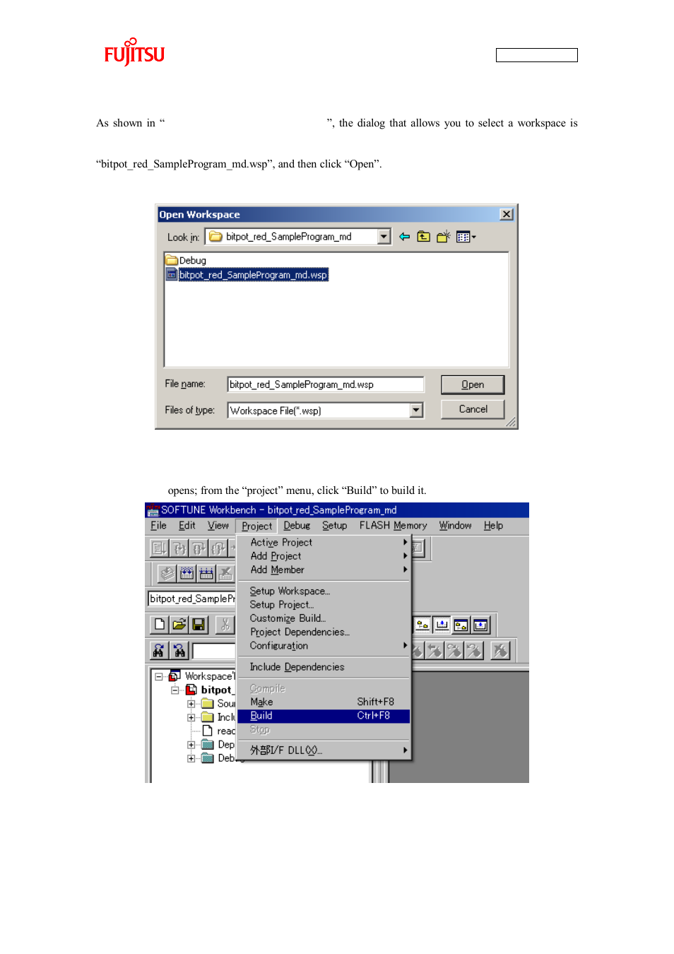 Figure 2-18 selecting a workspace, Figure 2-19 building a project | FUJITSU CAN-Motor Board MB91F267N User Manual | Page 49 / 104