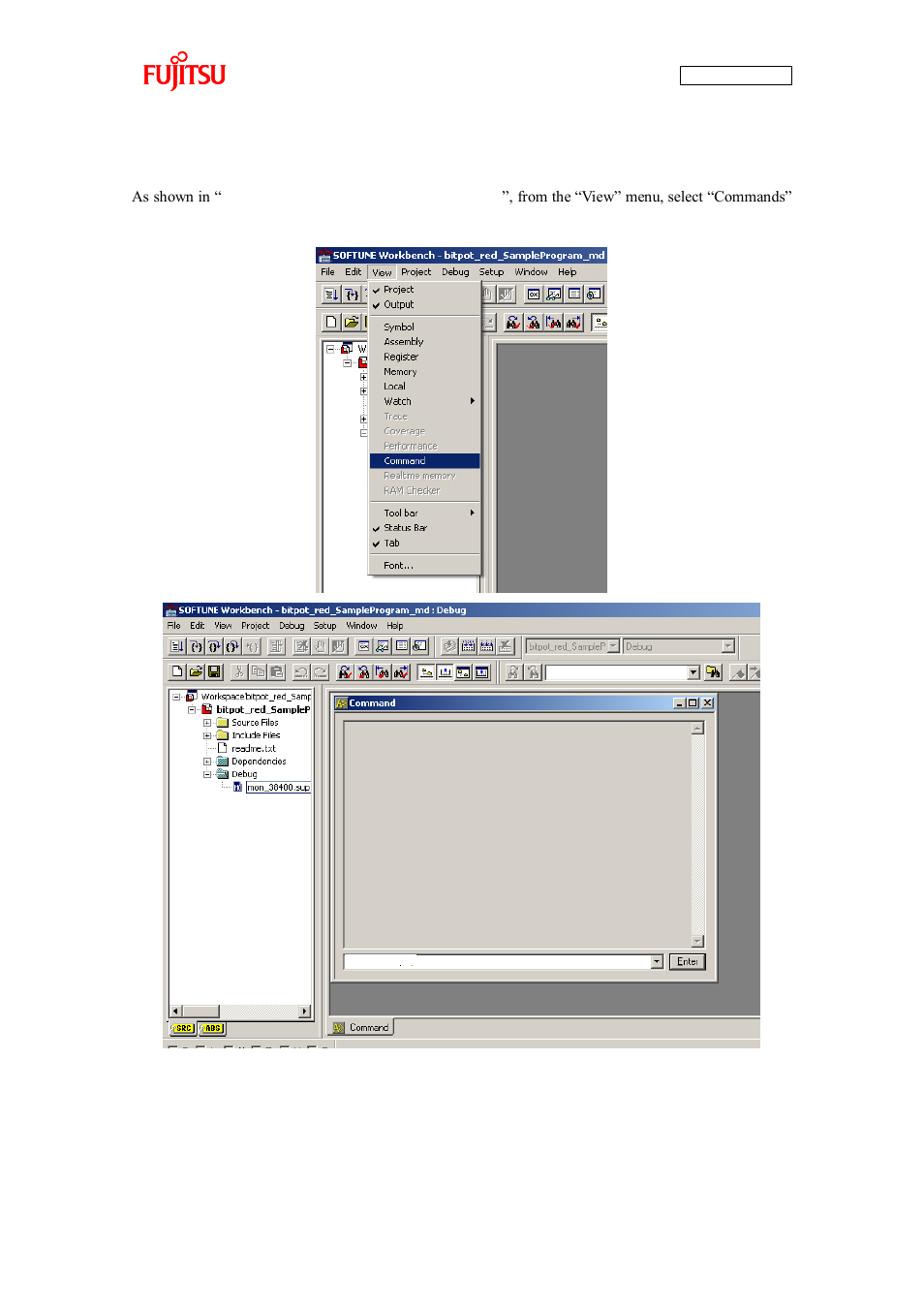 Writing the program into the microcontroller, Figure 2-30 showing the commands window | FUJITSU CAN-Motor Board MB91F267N User Manual | Page 55 / 104