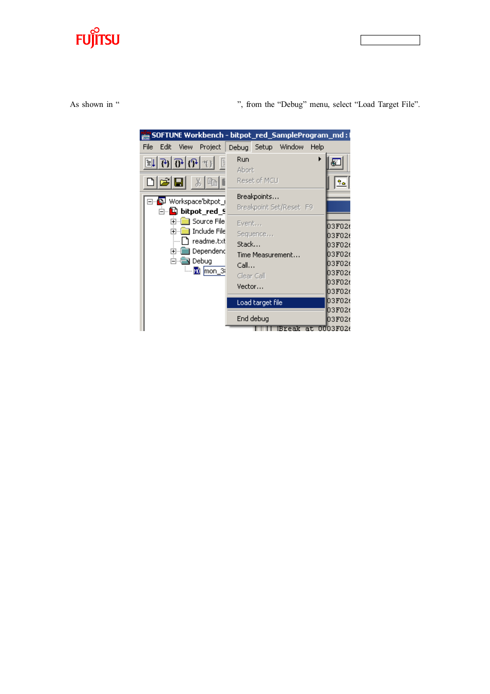 Loading the target file, Figure 2-33 loading the target file | FUJITSU CAN-Motor Board MB91F267N User Manual | Page 57 / 104