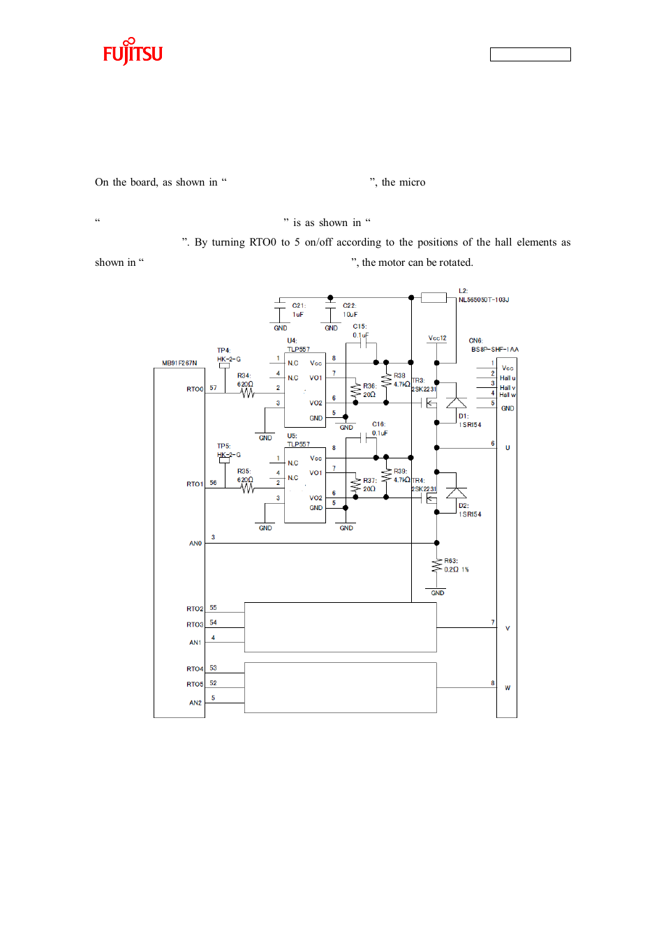 Bldc motor rotation control by the microcontroller, Figure 4-4 motor driver circuit | FUJITSU CAN-Motor Board MB91F267N User Manual | Page 68 / 104
