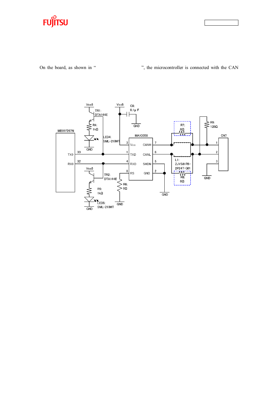 Can communication by using the microcontroller, Figure 5-7 can circuit | FUJITSU CAN-Motor Board MB91F267N User Manual | Page 92 / 104
