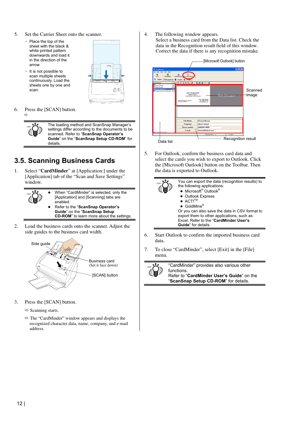 Scanning business cards | FUJITSU S500 User Manual | Page 14 / 25