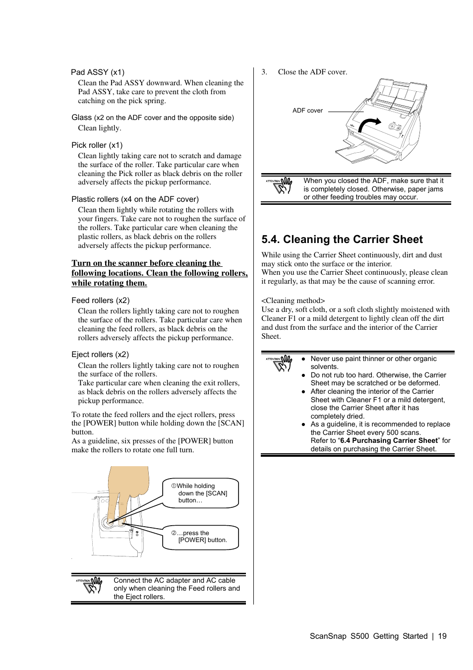 Cleaning the carrier sheet | FUJITSU S500 User Manual | Page 21 / 25