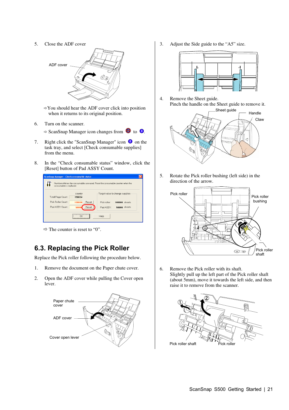 Replacing the pick roller | FUJITSU S500 User Manual | Page 23 / 25