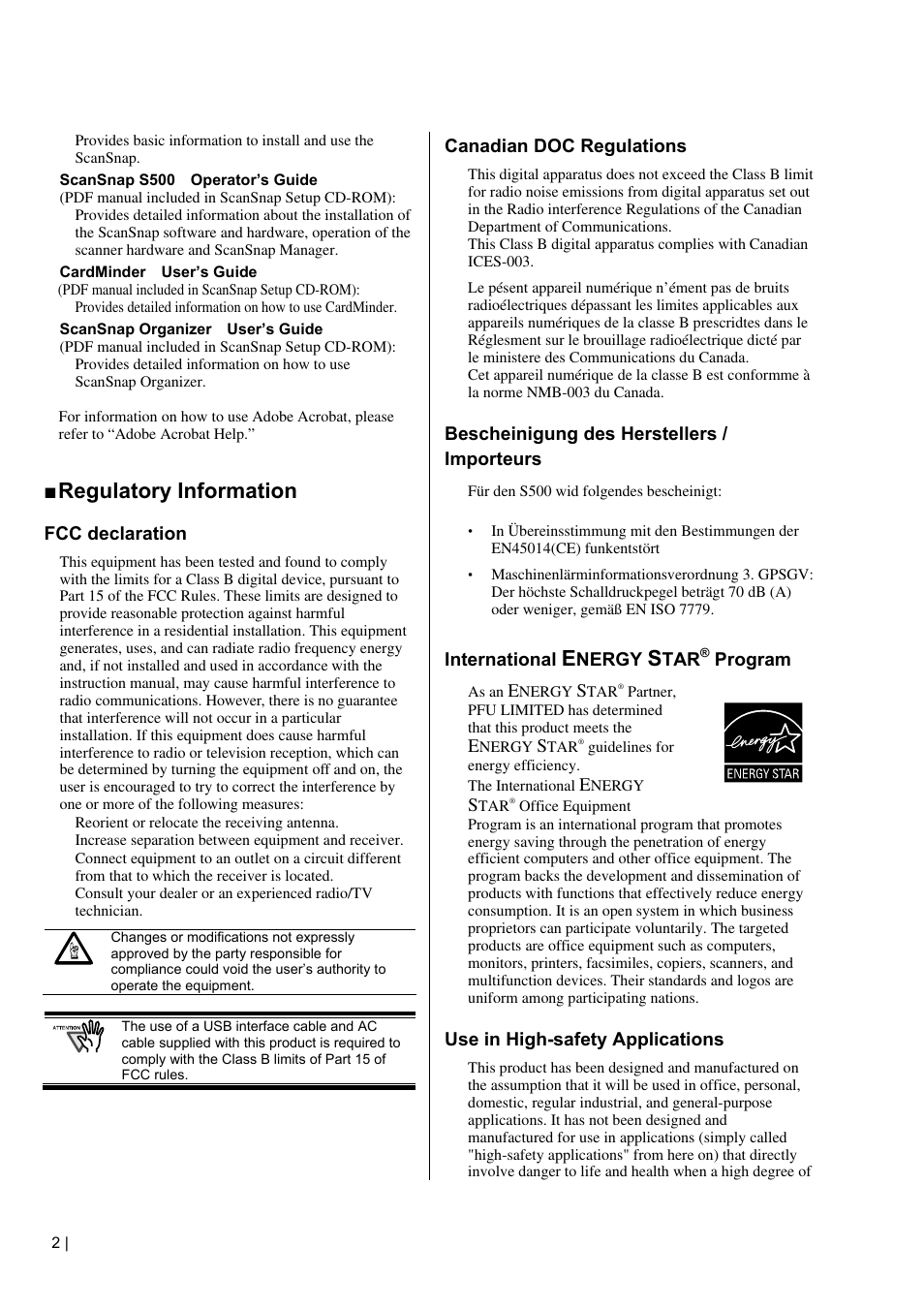 Regulatory information | FUJITSU S500 User Manual | Page 4 / 25