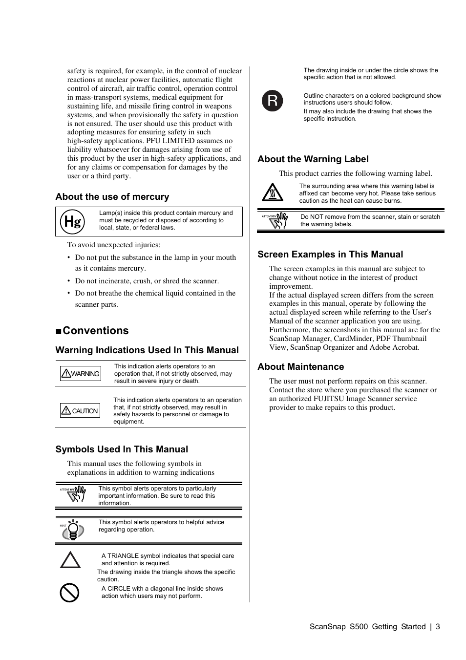 Conventions | FUJITSU S500 User Manual | Page 5 / 25