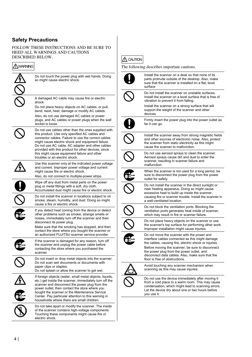 Safety precautions | FUJITSU S500 User Manual | Page 6 / 25