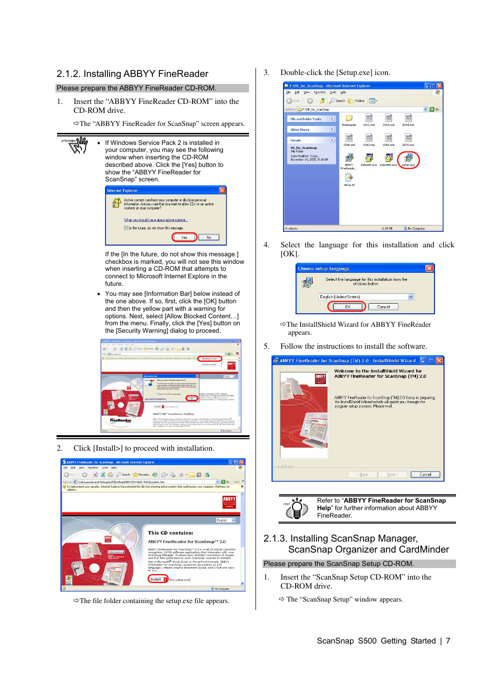 Installing abby finereader, Installing abbyy finereader | FUJITSU S500 User Manual | Page 9 / 25