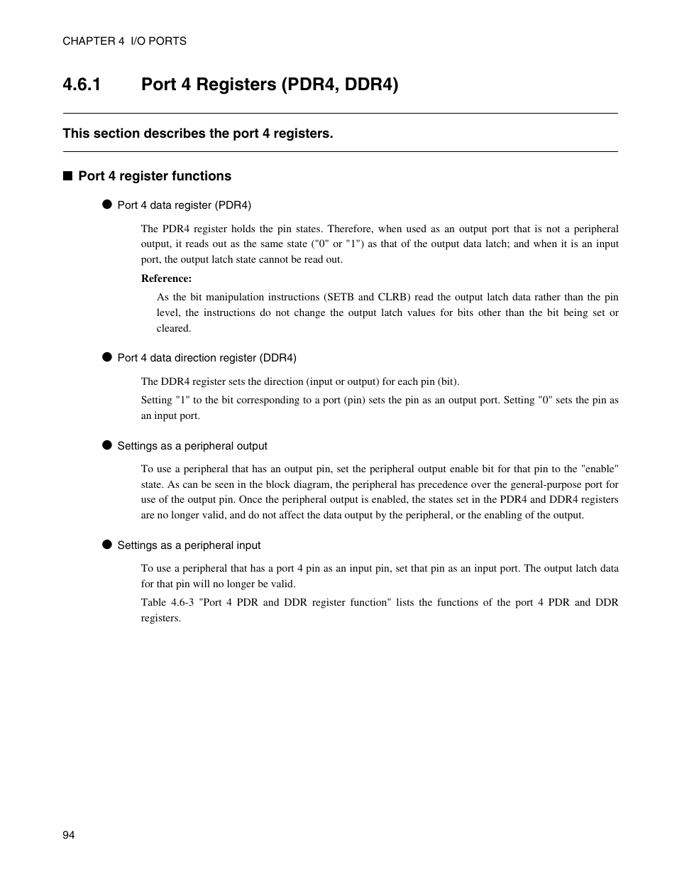 1 port 4 registers (pdr4, ddr4), Port 4 registers (pdr4, ddr4) | FUJITSU Semiconductor Controller MB89950/950A User Manual | Page 108 / 318