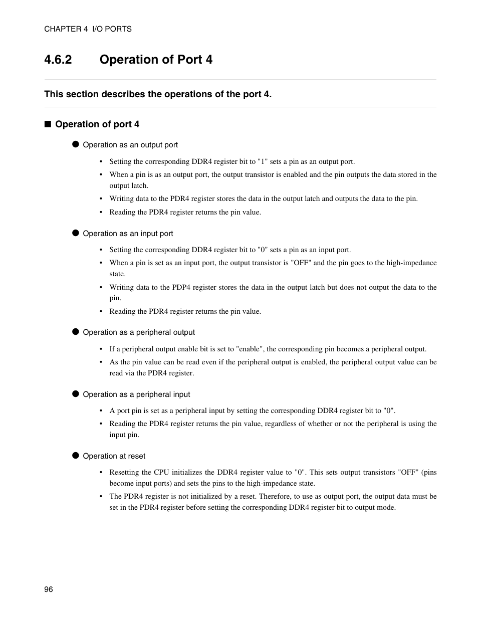 2 operation of port 4, Operation of port 4 | FUJITSU Semiconductor Controller MB89950/950A User Manual | Page 110 / 318